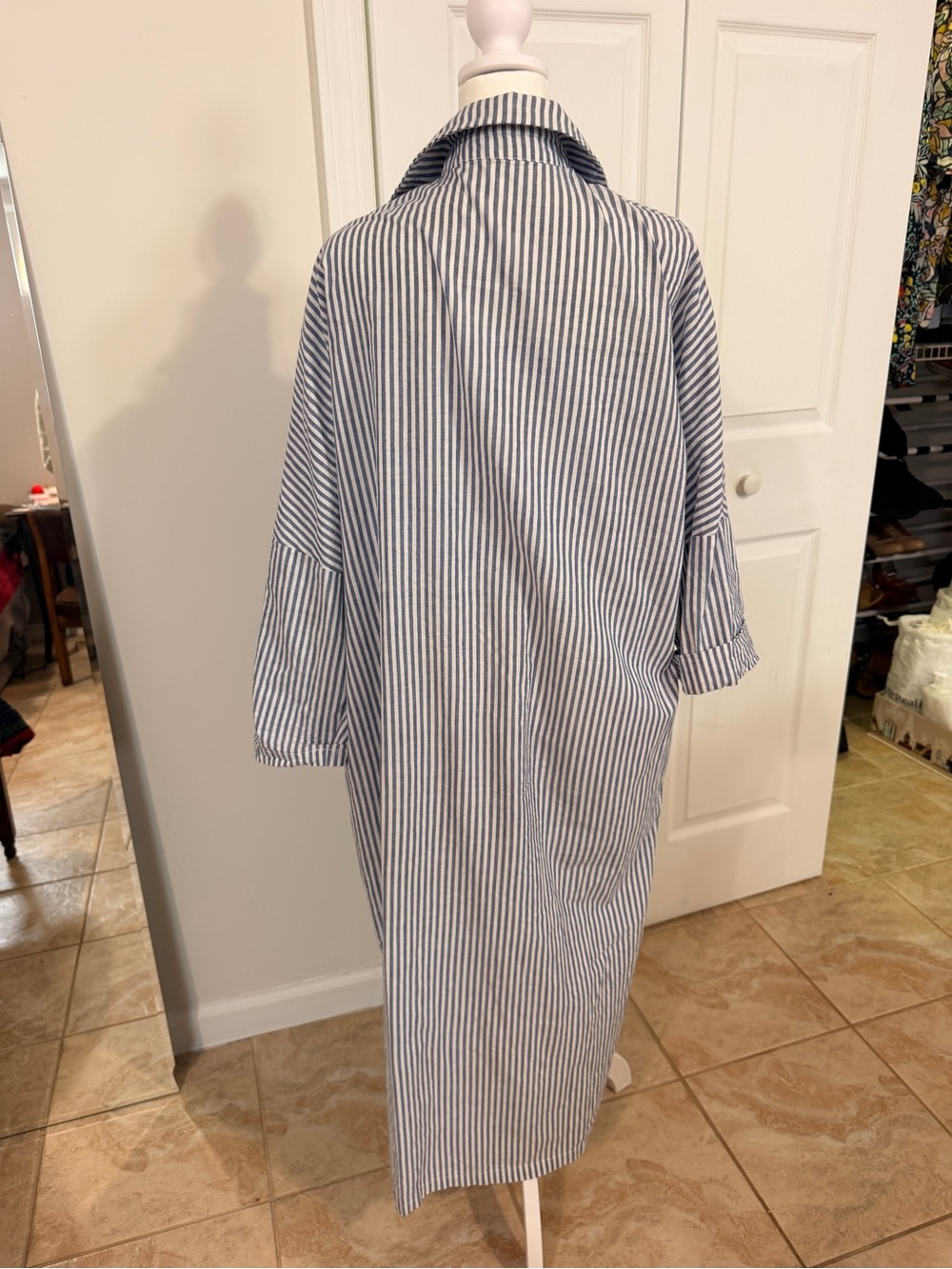 Striped Button-Down Maxi Shirt Dress in Blue and White - Picture 2 of 5